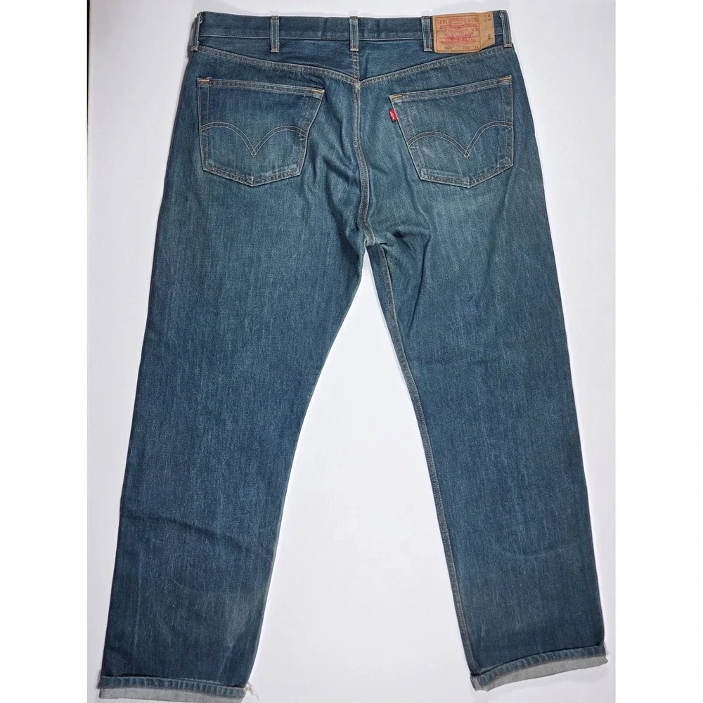Levis 501 Original Fit Jeans Mens 40x34 Medium Wash Blue Denim Button Fly